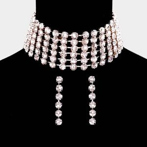 Rhinestone Choker Necklace & Earrings